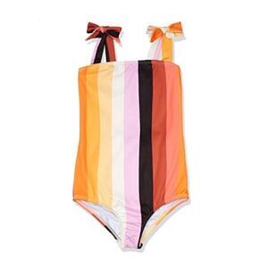 Billabong Orange Pink Black Stripe One-Piece Swimsuit